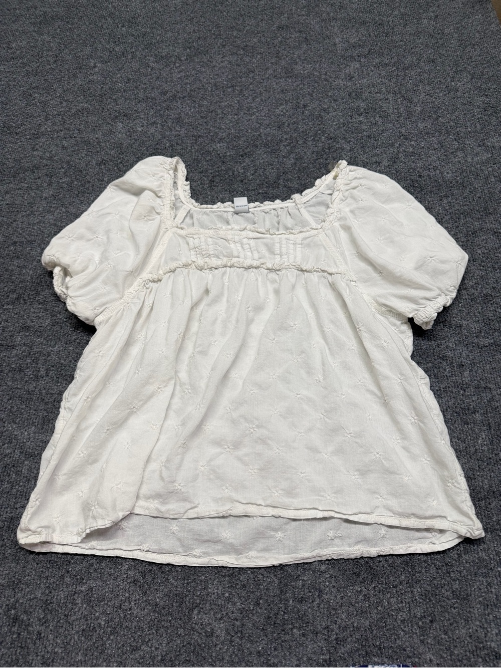 Old Navy Cream Embroidered Puff Sleeve Square Neck Blouse